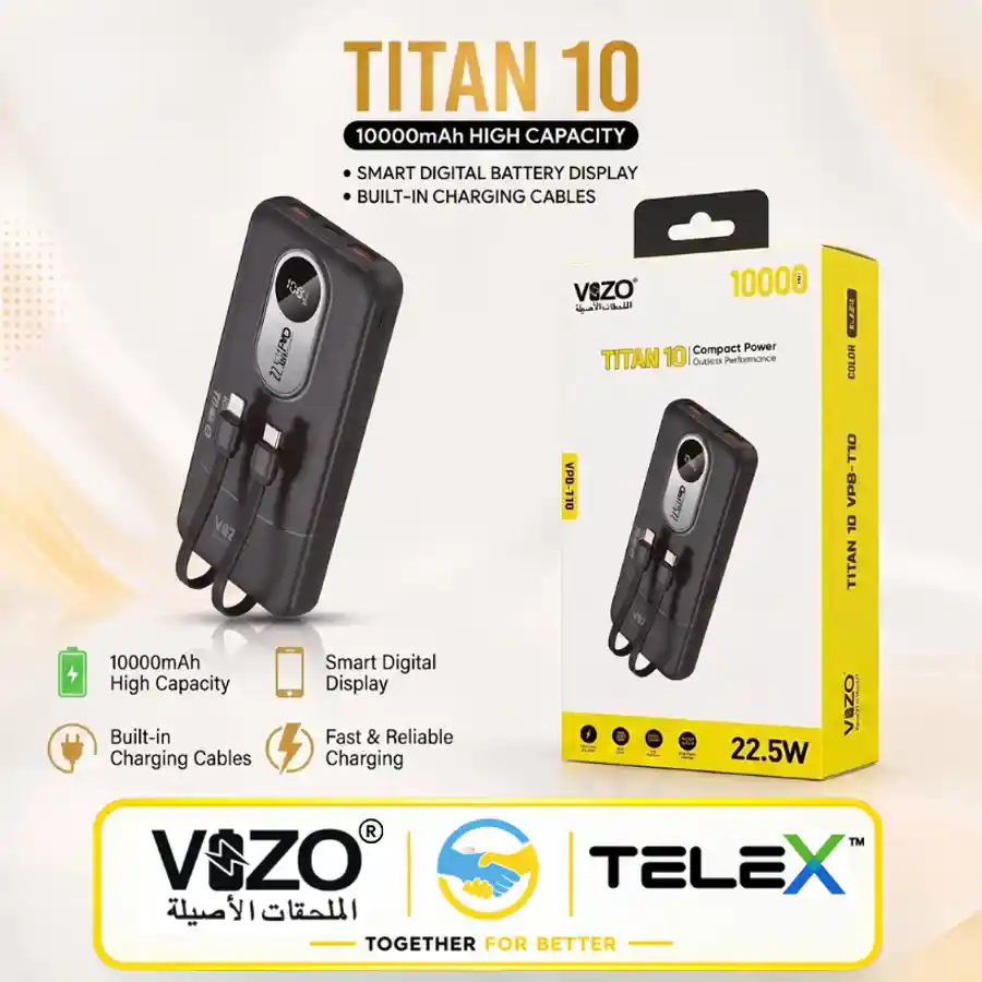 Vizo VPB-T10 Titan 10 10000mAh 22.5W Fast Charging Power Bank With Built-In Cables — buy online Pakistan COD