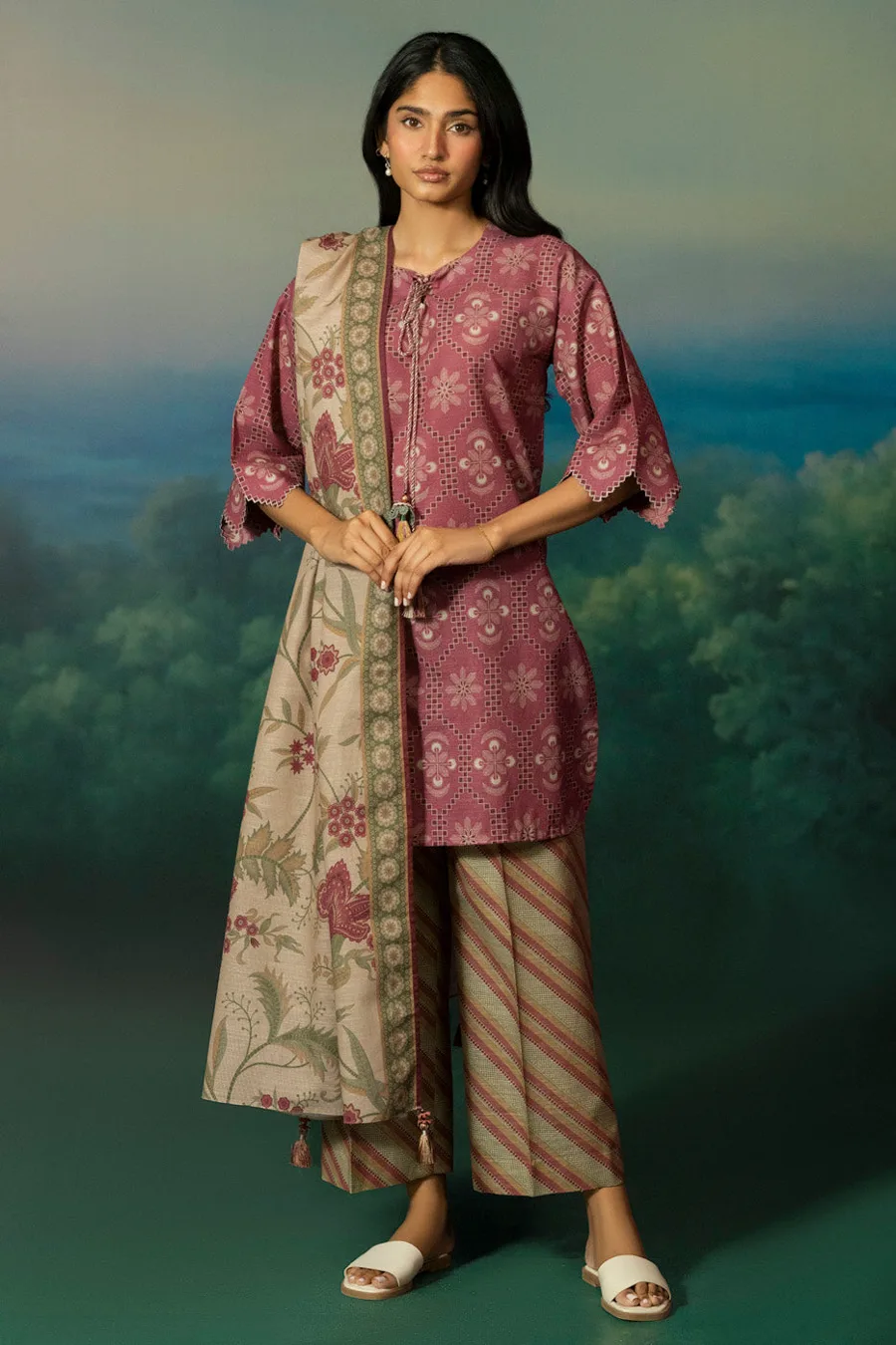 Alkaram — Rts Shirt Trouser Dupatta Ec552 3P26A Pink — buy online Pakistan COD