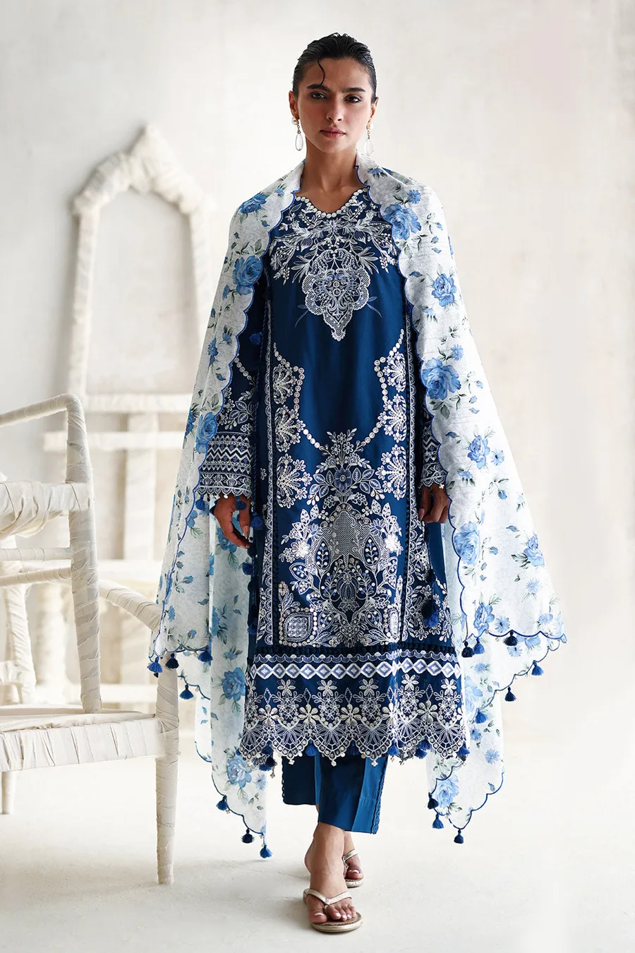 Gul Ahmed — 3 Piece Embroidered Lawn Suit with Printed Tussar Silk Dupatta and Embroidered Borders — buy online Pakistan COD