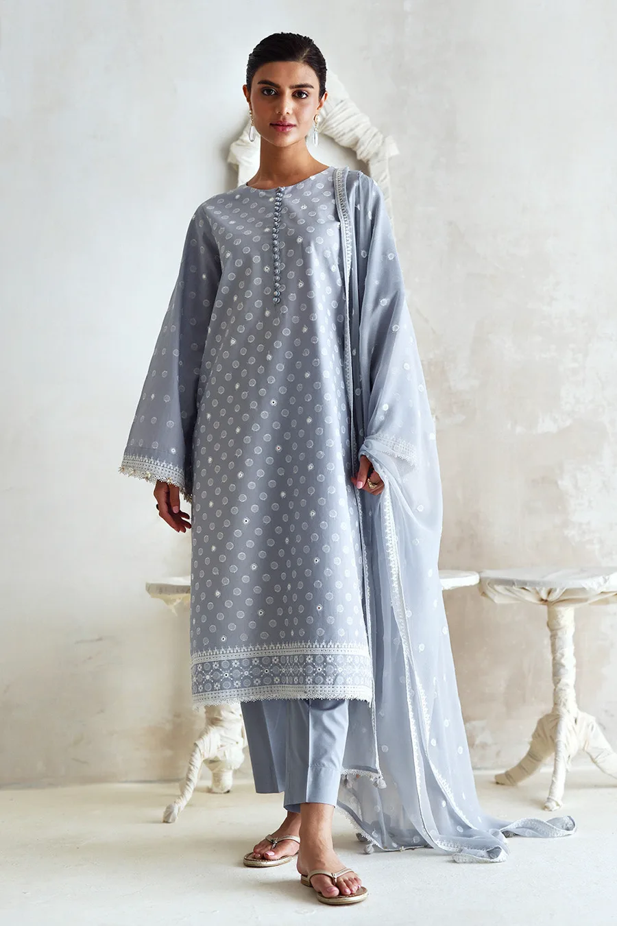 Gul Ahmed — 3 Piece Embroidered Lawn Suit with Embroidered Chiffon Dupatta — buy online Pakistan COD