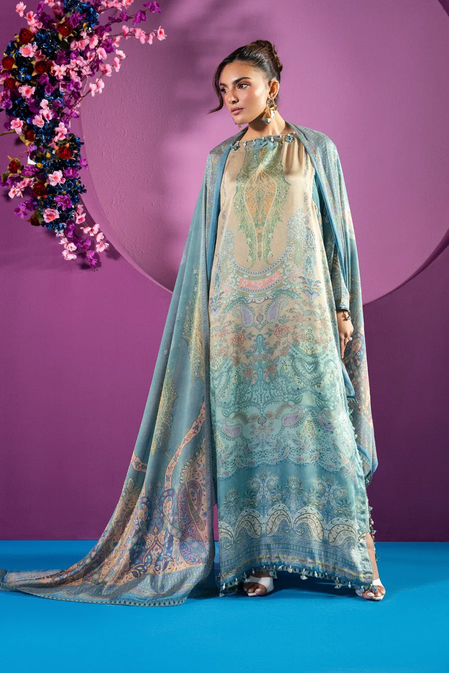Alkaram — Rts Kaftan Cask 07 3P26 Sage Blue — buy online Pakistan COD